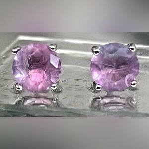 S925 Stamped Silver Pink October Gemstone Stud Earrings